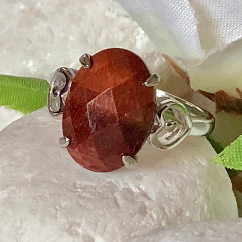 🎈🎀RED TIGER’S EYE SILVER RING🛍
